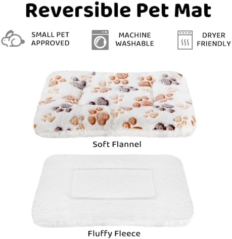 Amakunft 2 Pcs Guinea Pig Bed Mat Washable, Rabbit Winter Bed Pad for Indoor, Warm Small Animal Bed Mattres, Fleece Sleeping Pad for Bunny, Rat, Hedgehog, Sugar Glider, Chinchilla (Paw, Large)
