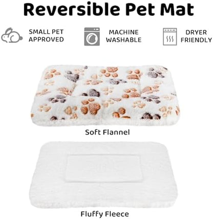 Amakunft 2 Pcs Guinea Pig Bed Mat Washable, Rabbit Winter Bed Pad for Indoor, Warm Small Animal Bed Mattres, Fleece Sleeping Pad for Bunny, Rat, Hedgehog, Sugar Glider, Chinchilla (Paw, Large)