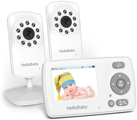 HelloBaby Monitor with 2 Cameras, 2.4'' Portable Travel Screen Baby Monitor No WiFi, 1000ft Long Range Video Baby Monitor, Night Vision, VOX Mode-Power Saving, Baby Safety Camera,for Baby/Pet/Elder