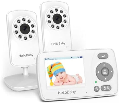 HelloBaby Monitor with 2 Cameras, 2.4'' Portable Travel Screen Baby Monitor No WiFi, 1000ft Long Range Video Baby Monitor, Night Vision, VOX Mode-Power Saving, Baby Safety Camera,for Baby/Pet/Elder
