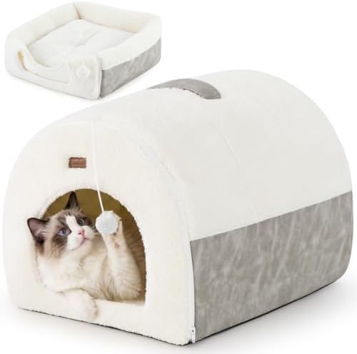 ZOMISIA 2in1 Cat Bed Cave for Indoor Cats & Small Dog, with Washable Pillow