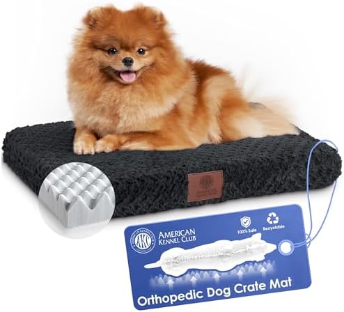 American Kennel Club Orthopedic Memory Foam Dog Crate Bed, Egg Crate Foam, Washable Cover, Non-Skid Bottom, Relieves Joint Pain, Breathable, Durable, 24x19, Black