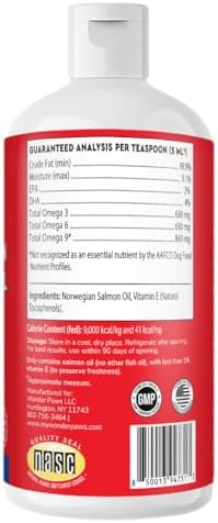 Premium Salmon Oil for Dogs – Pure Norwegian Salmon Oil High in Omega 3 EPA & DHA -Powerful Fish Oil for Dogs Skin & Coat, Hip & Joints, Allergies & Itchy Skin – Omega 3 Fish Oil for Dogs-8oz Liquid