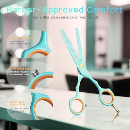 Purple Dragon 5.5 inch Hair Cutting Scissors Set with Razor - Blue
