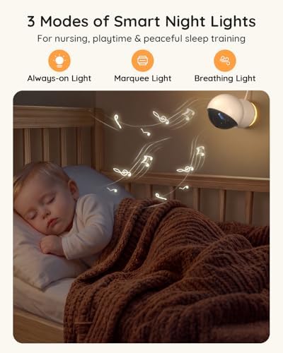 BOIFUN AI Baby Monitor with Camera and Audio, Safety Alerts (Tummy Sleeping & Face Area), WiFi Smartphone APP Control, Colorful Night Light, 2K HD Night Vision, Motion & Cry Detection, Two-Way Talk