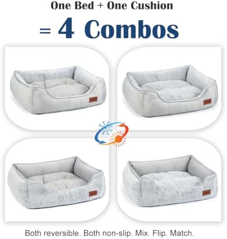 Small Dog Bed for Dogs with Cool to Touch Fabric， Soft Calming Cat Beds for Indoor Cats， Reversible Square Pet Bed for Puppy, Machine Washable Non-Slip Bottom S