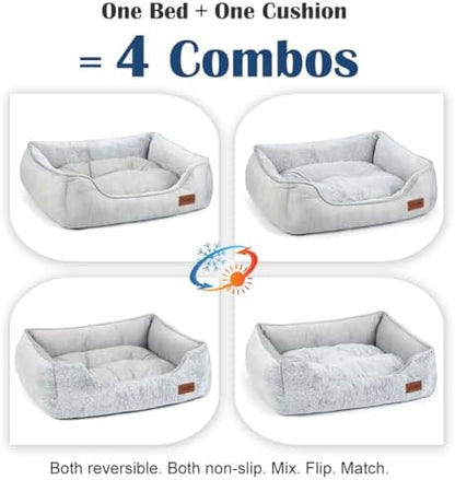 Small Dog Bed for Dogs with Cool to Touch Fabric， Soft Calming Cat Beds for Indoor Cats， Reversible Square Pet Bed for Puppy, Machine Washable Non-Slip Bottom S