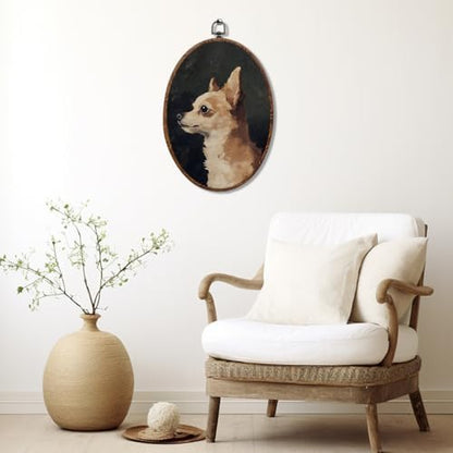 Vintage Dog Oval Framed Wall Art, Dog Lover Gifts Canvas Art Wall Decor，Cute Cottage Hanging Decor Painting Artwork for Home Bedroom Gallery Bathroom Dorm Living Room Office Decorations 8.3x12inch