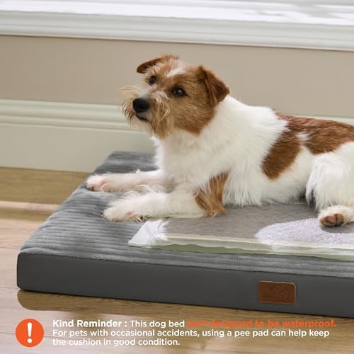 Bedsure ComfyFleece Large Dog Bed for Crate with Washable Cover, 35x22