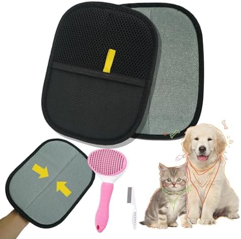 Pet Hair Remover Gloves 2 Pack with Comb, Reusable Electrostatic Pet Hair Removal Mitt for Couch, Car Seats, Clothes & Bedding, Dog & Cat Fur Remover for Furniture & Upholstery