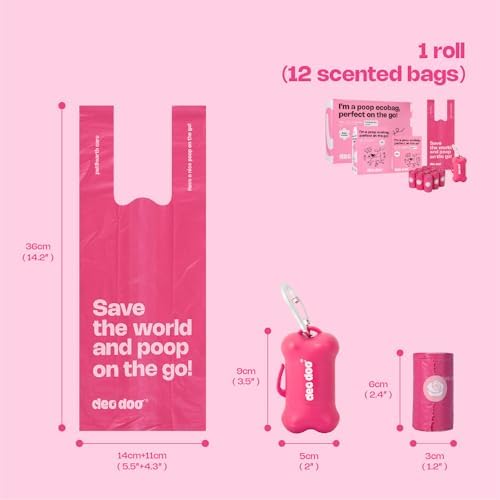 Deo Doo Dog Poop Bags with Handles & Holder, 108 Count, Rose Scented