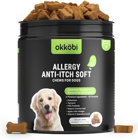 Dog Allergy Chews - 150 Pcs - Allergy Relief for Dogs - Supplements for Itchy Skin & Paw Licking - US Formula with Probiotics, Natural Ingredients & Vitamins - Duck Flavor