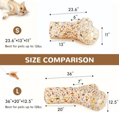 Tempcore Cat Tunnel, 3-Way Collapsible Toy, Large Size Beige Deer