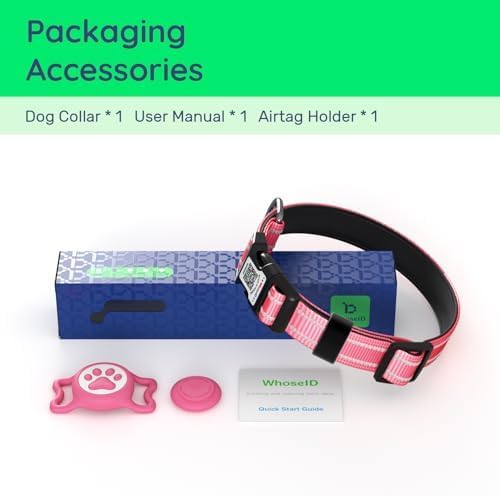 Airtag Dog Collar, Reflective Ultra-Durable Nylon Padded with QR Code Buckle & IP68 Waterproof Air Tag Holder Compatible for Apple AirTag, Comfortable for Small Medium Large Dogs (Hot Pink, XS)