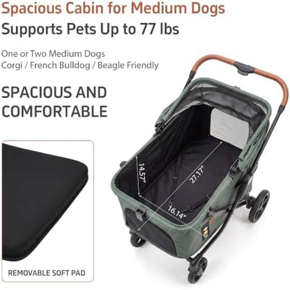 Medium Dog Stroller, Foldable Pet Wagon with Dual Entry