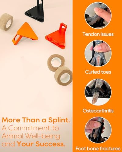 6Pcs Chicken Leg Splints, 3 Sizes (S/M/L) Adjustable Splint for Bumblefoot Treatment, Broken Feet, Splay Leg, Curled Toes, Osteoarthritis in Hens, All Growth Stages Covered, Orange Black and Red