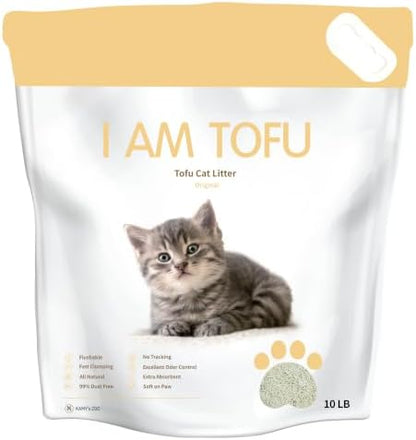 I AM TOFU - Tofu Cat Litter, Low Dust Lightweight Clumping Litter with Odor Control (10 LBS, Original)