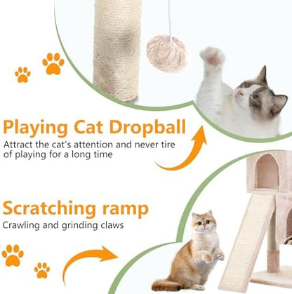 FDW | 36" Cat Tree Tower | Beige | Sturdy Multi-Level Cat Tree