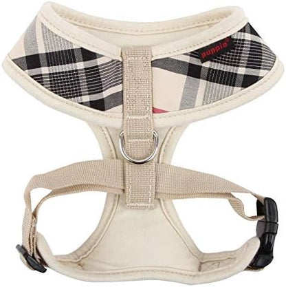 Puppia Junior Over-The-Head Dog Harness Checkered Pattern No Choke No Pull Adjustable Chest Belt Walking Training for Small and Medium Dog, Large, Beige