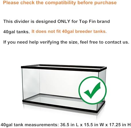 Acrylic Aquarium Divider Kit 5.5/10 / 20L / 20H / 29 / 40B / 55/75 / 125gal Fish Tank with Suction Cups (40gal Top Fin)