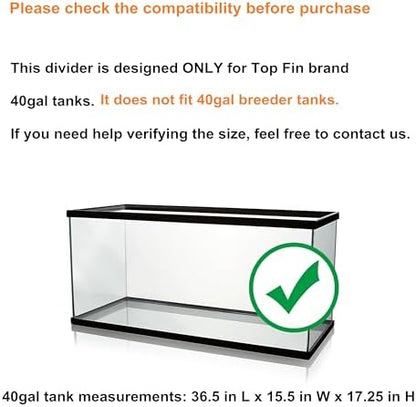 Acrylic Aquarium Divider Kit 5.5/10 / 20L / 20H / 29 / 40B / 55/75 / 125gal Fish Tank with Suction Cups (40gal Top Fin)