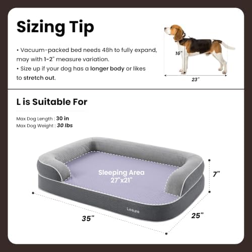 LE SURE RealOrtho™ 3-Layer Orthopedic Dog Beds Large Sized Dog,35" Black
