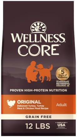 Wellness CORE Adult Dry Dog Food, Grain Free Kibble, Natural, High Protein, Turkey and Chicken Recipe, 12 lb Bag