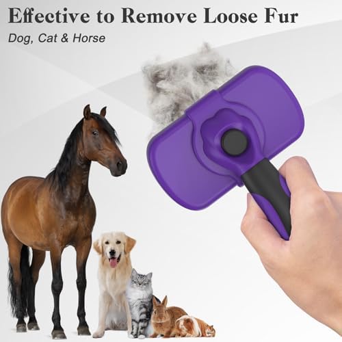 Dipoo Self Cleaning Cat & Dog Grooming Brush - Skin Friendly Deshedding Hair Brush for Haired Dogs & Puppies, Purple