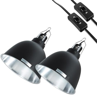2 Pack Reptile Light Fixture, 8.1in Deep Dome Reptile Heat Lamp Fixture with Switch, Dual Terrarium UVB Basking Light Fixture for Bearded Dragon Snake Lizard, Suitable for E26 Bulb Up to 150W