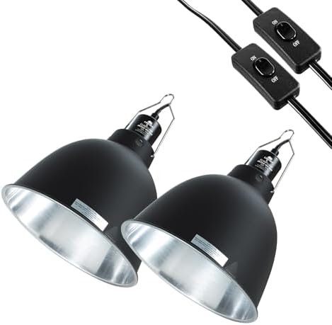 2 Pack Reptile Light Fixture, 8.1in Deep Dome Reptile Heat Lamp Fixture with Switch, Dual Terrarium UVB Basking Light Fixture for Bearded Dragon Snake Lizard, Suitable for E26 Bulb Up to 150W