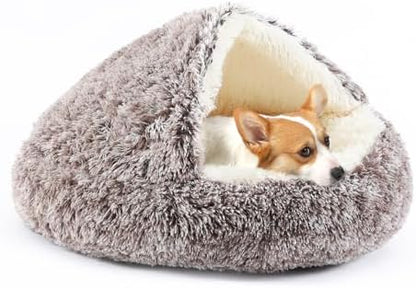 Hooded Donut Dog Bed, Self-Warming Cat Cave for Puppies & Kittens