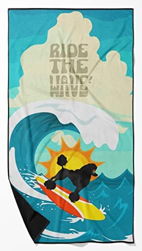 Caroline's Treasures MLM1258TWL3060 Surfer Dog Standard Black Poodle Premium Beach Towel Oversized Towel Beach Blanket, Pool, Beach Essentials, Yoga, Premium Bath Towel, Quick Dry Plush