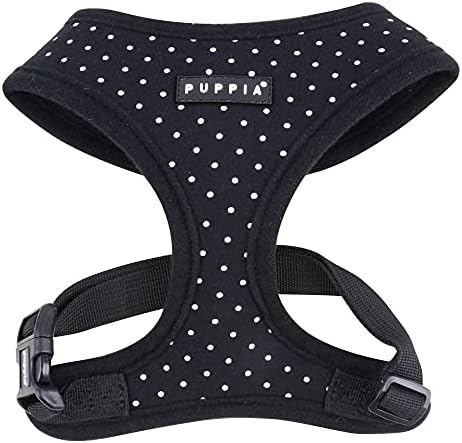 Puppia Dotty Dog Harness Over-the-Head No Pull No Choke Walking Training Adjustable for Small & Medium Dog, Large, Black