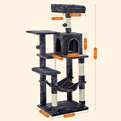 Feandrea Cat Tree, 54.2-Inch Cat Tower, Multi-Level Condo, Smoky Gray