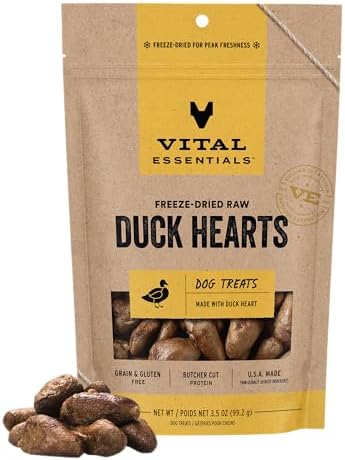 Vital Essentials Freeze Dried Raw Duck Hearts Dog Treats, 3.5 oz Bag