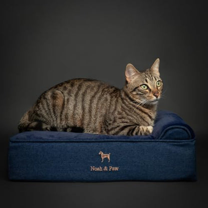 NOAH & PAW Small Dog Bed, 20x15x6.5 Inch, Cat Bed for Indoor Cats, Orthopedic Eggshell Memory Foam Infused with Cooling Gel, Water Resistant, Machine Washable, Includes Inner Cover (Denim Collection)