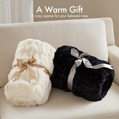 Madison Park Ruched Fur Luxury Throw Premium Soft Cozy Brushed Long Faux Fur For Bed, Couch or Sofa , 50x60" , Ivory
