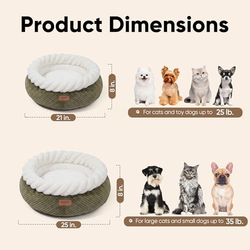FUKUMARU Cute Round Cat Bed, Calming Donut Small Dog Beds, Washable