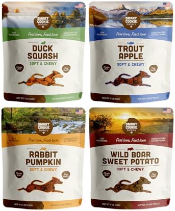 Smart Cookie Healthy Soft Dog Treats Variety Pack - Rabbit, Trout, Wild Boar & Duck - Grain Free Limited Ingredient Training Treats for Dogs with Sensitive Stomach & Allergies, Made in the USA