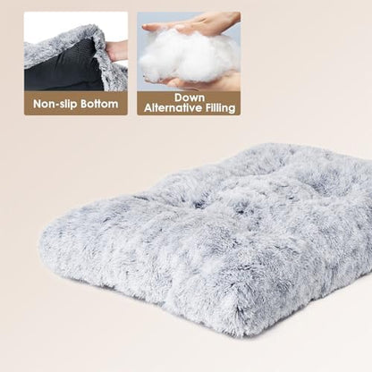 EHEYCIGA Fluffy Dog Crate Bed for Large Dogs, Plush Faux Fur Pad, Grey