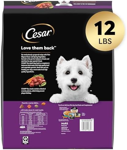 Cesar Small Breed Adult Dry Dog Food Filet Mignon Flavor with Spring Vegetables Garnish Dog Kibble, 12 lb. Bag (Pack of 2)