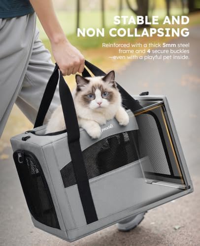 Pecute Cat Carrier Stable, Pet Carrier with Privacy Partition,Gray