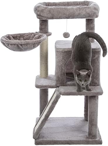 TRIXIE Pepito 39.4" Cat Tower, 3-Level Cat Tree with Sisal Scratching Posts and Ramp, Plush Condo and Hammock