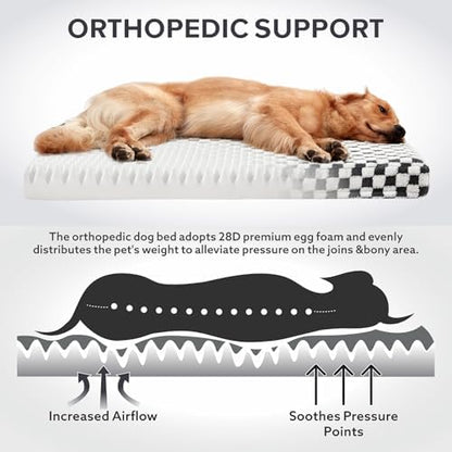JOEJOY Dog Bed for Large Dogs, Large Orthopedic Dog Bed with Removable Washable Cover, Cute Modern Plush & Memory Egg Crate Foam Dog Bed, 36 x 27 inch, Grey