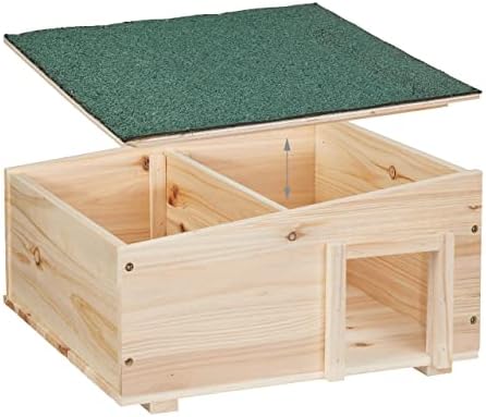 Relaxdays Hedgehog House, Wooden, Pet Hotel With Base, 2 Chambers, Winter Shelter, HxWxD: 21.5x40x40 cm, Brown