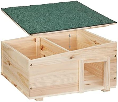 Relaxdays Hedgehog House, Wooden, Pet Hotel With Base, 2 Chambers, Winter Shelter, HxWxD: 21.5x40x40 cm, Brown