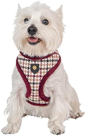Puppia Kent Dog Harness Over-The-Head Warm Winter Houndstooth Pattern Adjustable Chest for Small and Medium Dog, Wine, Small