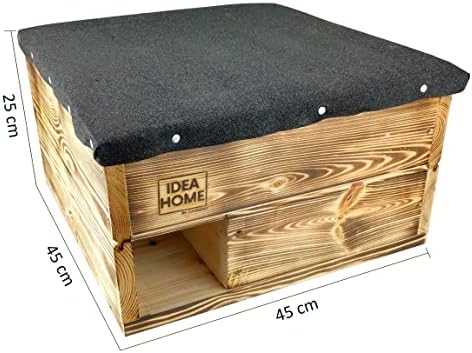 LEVIATAN - Hedgehog house with wooden base, year-round house, weatherproof, Ready-to-Use, No Assembly Required, perfect for the garden, winter quarters, Burnt wood.