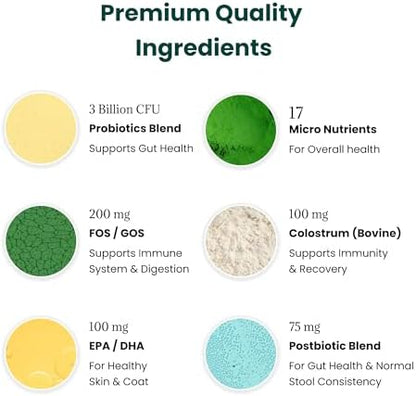 Dog Probiotics and Multivitamin Chews for Digestive Health, Immune Support, Gut Health, Allergy Support, Dog Vitamins, with Vitamin C, Omega 3, Colostrum, 60 Soft Chews per Jar