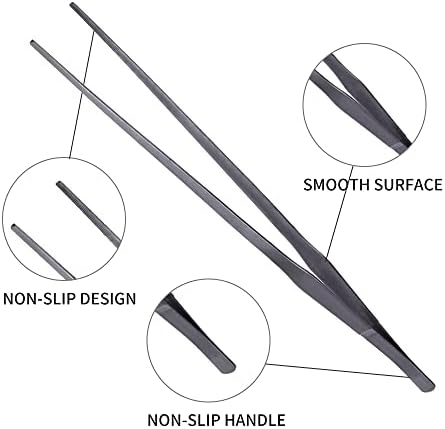 Extra Long Handle Aquarium Tweezers Serving Tongs Feed clamp,2 Pack Stainless Steel Straight and Curved Tweezers Set for Fish Tank Plants Reptile Feeding Tongs（15 Inchs）